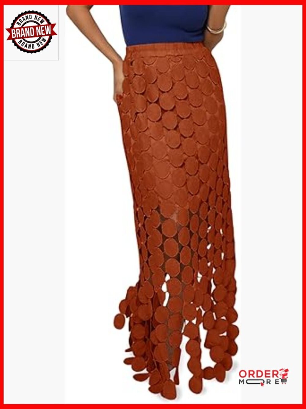 Womens Hollow Out Maxi Skirt High Waisted Boho Fringe Hem Long